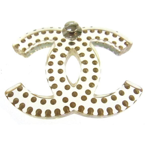 CHANEL CC Rhinestone Brooch Pin Corsage Clear Silver Authentic - Picture 2 of 4